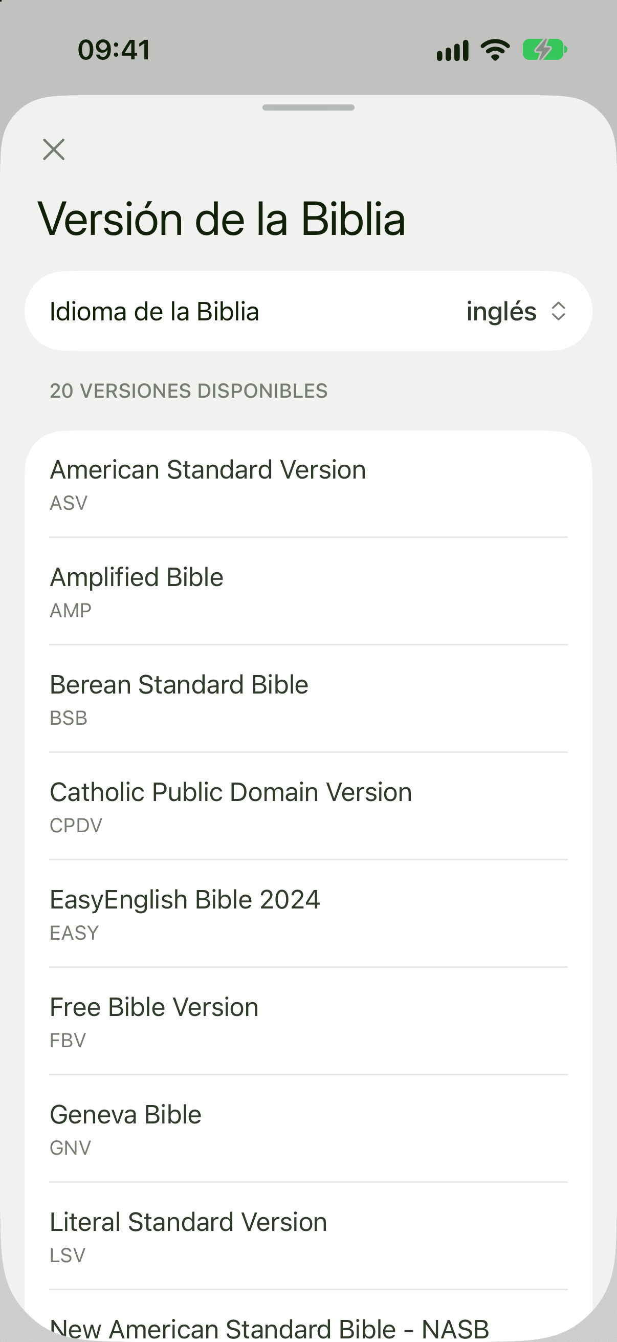 Lista Versión de la Biblia con versiones en inglés y sus abreviaturas